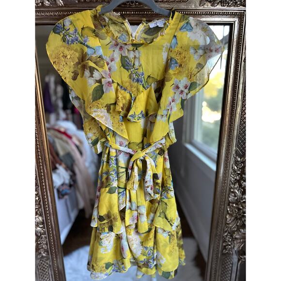 Marissa Webb x RTR Yellow Floral Ruffle Mini Dress Size 2 - Picture 5 of 7